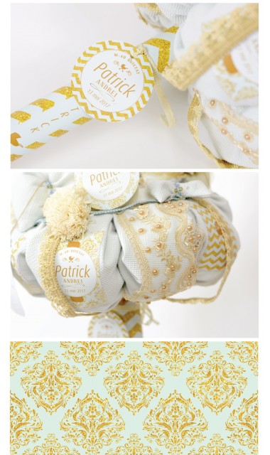 Lumanare botez gold cu verde menta pentru baieti, 65x4 cm, Gold & Mint 7